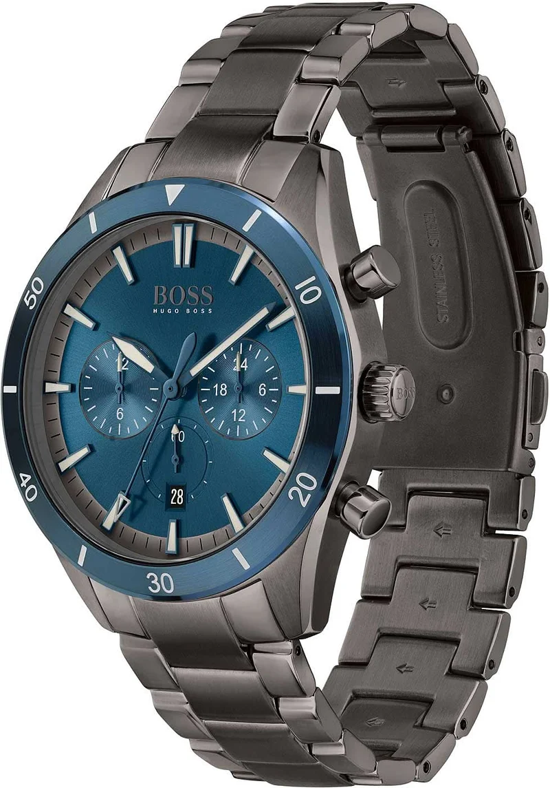 BOSS Santiago 1513863 Herrenuhr • Blaues Zifferblatt • Anthrazit Edelstahl