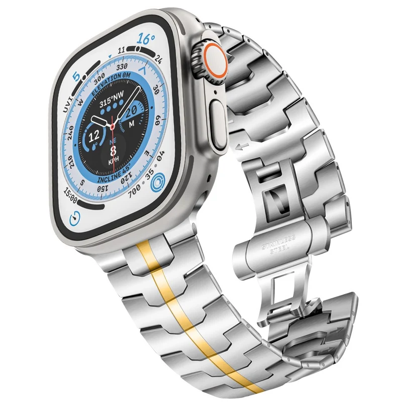 Stainless Steel Band Apple Watch Series 41mm / 40mm / 38mm Replacement Strap - Silver+Gold