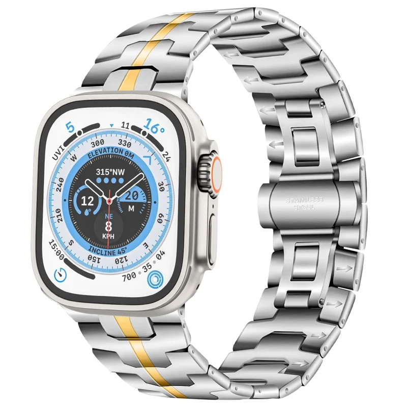 Stainless Steel Band Apple Watch Series 41mm / 40mm / 38mm Replacement Strap - Silver+Gold