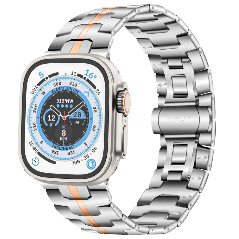 Stainless Steel Band Apple Watch Series 41mm / 40mm / 38mm Replacement Strap - Silver+Gold