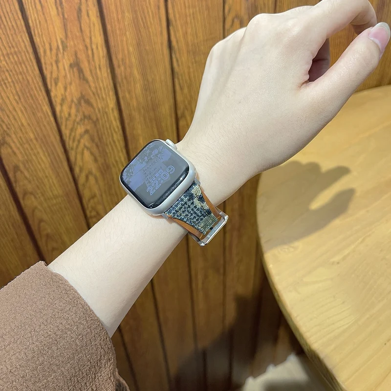 Apple Watch 41mm / 40mm / 38mm Watch Band Denim Wrist Strap - Cloth / Cloth / Light Brown