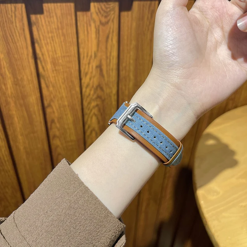 Apple Watch 41mm / 40mm / 38mm Watch Band Denim Wrist Strap - Cloth / Cloth / Light Brown