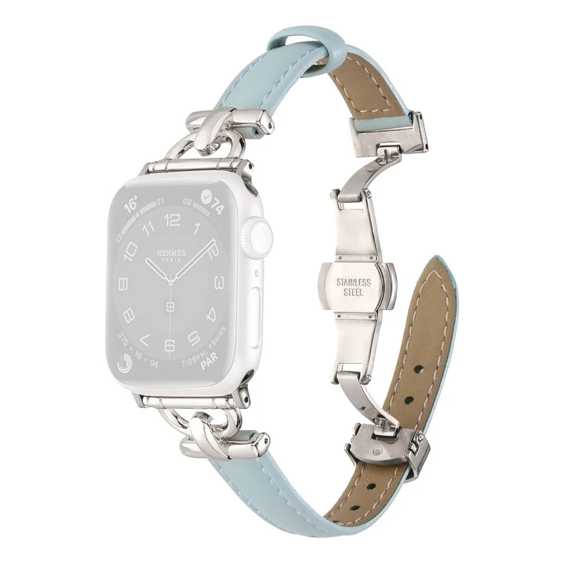 Apple Watch 41mm / 40mm / 38mm Leather Band Wrist Strap - Blue / Rose Gold Buckle