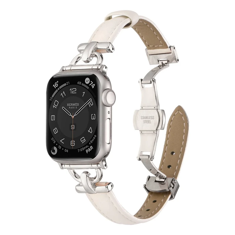 Apple Watch 41mm / 40mm / 38mm Leather Band Wrist Strap - Blue / Rose Gold Buckle