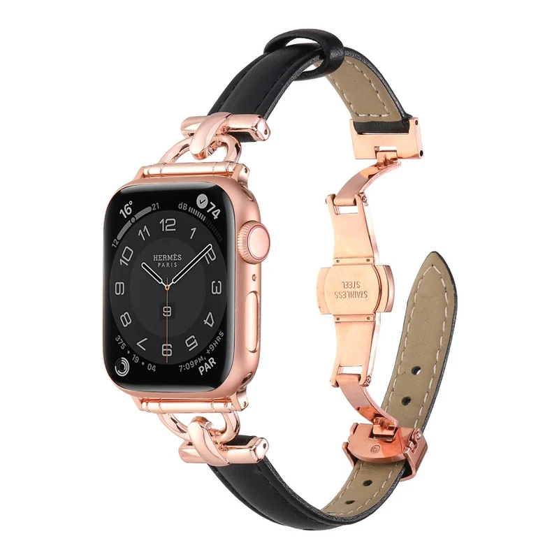 Apple Watch 41mm / 40mm / 38mm Leather Band Wrist Strap - Blue / Rose Gold Buckle