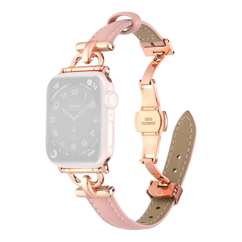 Apple Watch 41mm / 40mm / 38mm Leather Band Wrist Strap - Blue / Rose Gold Buckle
