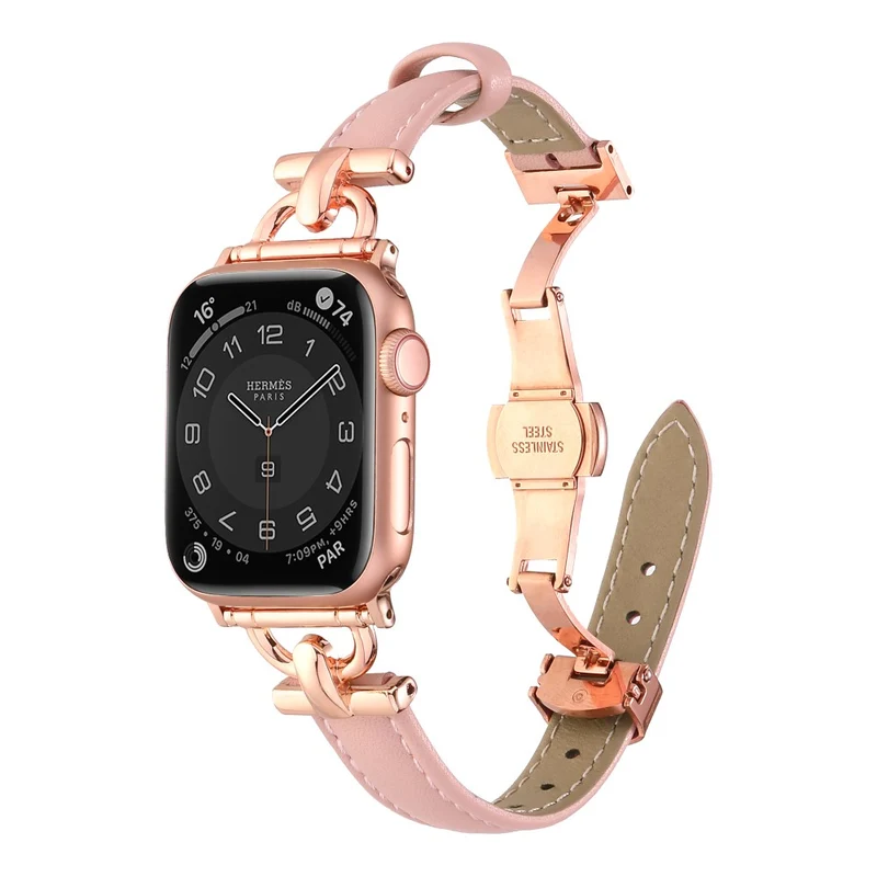 Apple Watch 41mm / 40mm / 38mm Leather Band Wrist Strap - Blue / Rose Gold Buckle