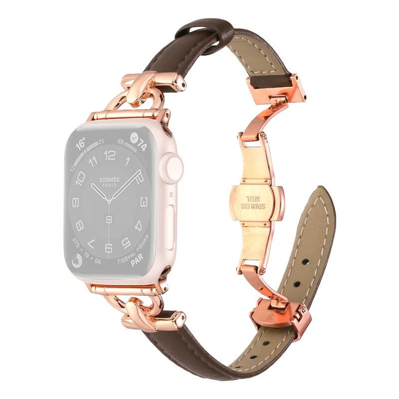 Apple Watch 41mm / 40mm / 38mm Leather Band Wrist Strap - Blue / Rose Gold Buckle