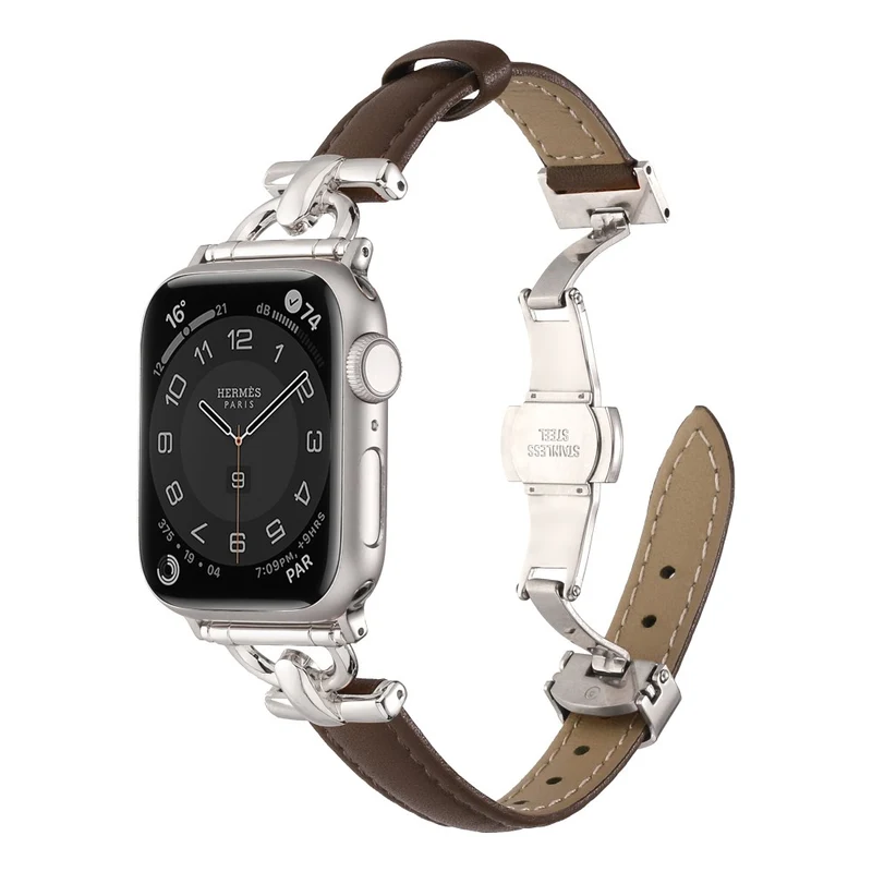 Apple Watch 41mm / 40mm / 38mm Leather Band Wrist Strap - Blue / Rose Gold Buckle