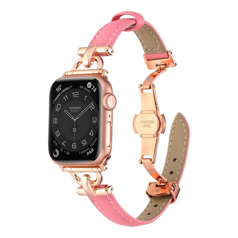 Apple Watch 41mm / 40mm / 38mm Leather Band Wrist Strap - Blue / Rose Gold Buckle