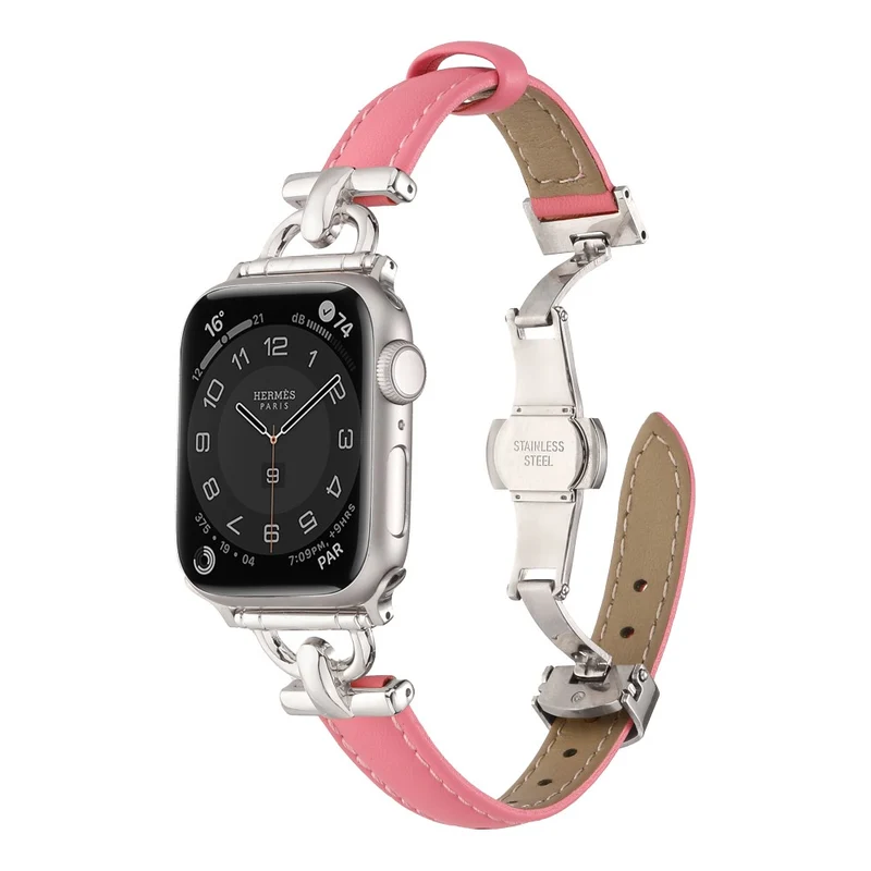 Apple Watch 41mm / 40mm / 38mm Leather Band Wrist Strap - Blue / Rose Gold Buckle