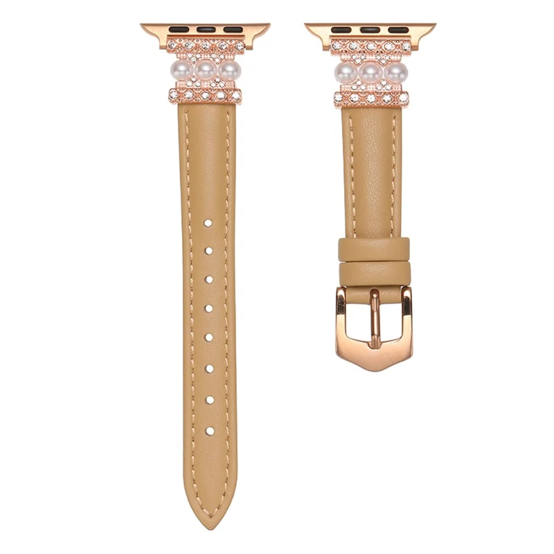 Apple Watch 41mm / 40mm / 38mm Genuine Cow Leather Band Bling Bracelet - Khaki