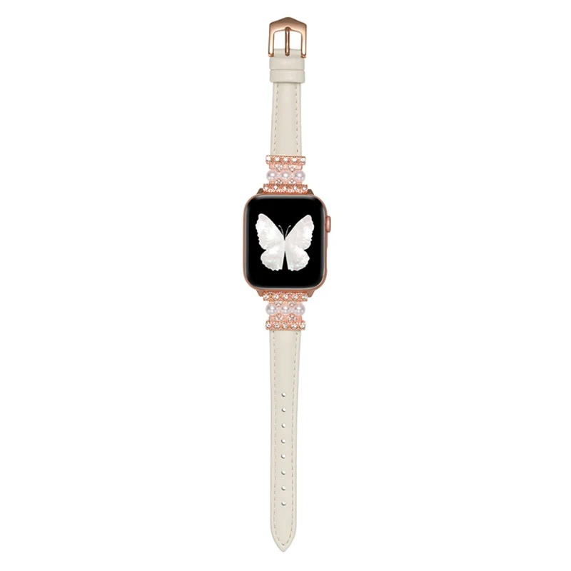 Apple Watch 41mm / 40mm / 38mm Genuine Cow Leather Band Bling Bracelet - Khaki