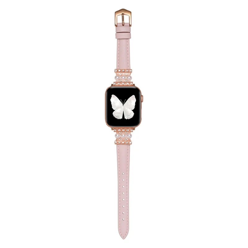 Apple Watch 41mm / 40mm / 38mm Genuine Cow Leather Band Bling Bracelet - Khaki