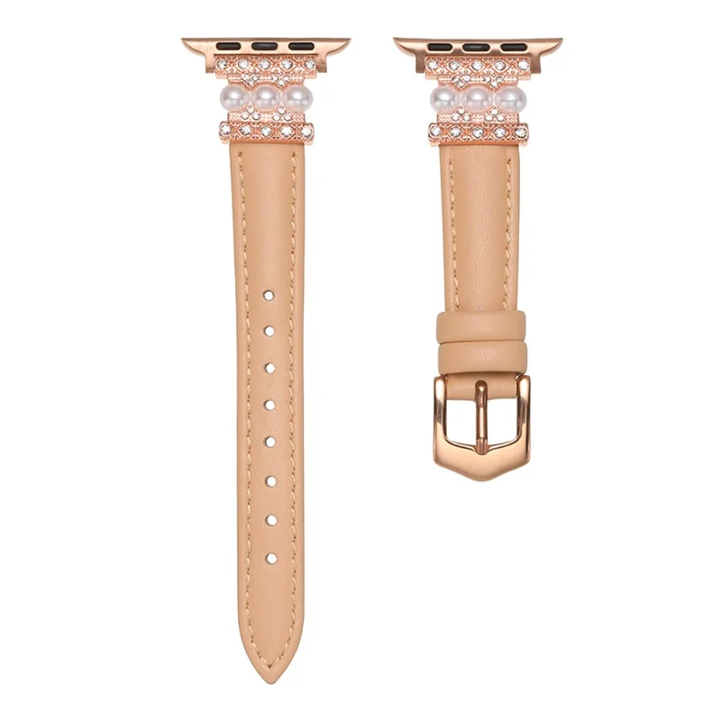 Apple Watch 41mm / 40mm / 38mm Genuine Cow Leather Band Bling Bracelet - Khaki