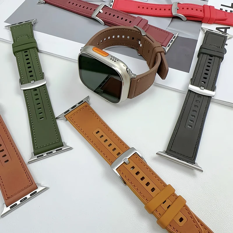Apple Watch 41mm / 40mm / 38mm Watch Band Leather Coated Silicone Strap