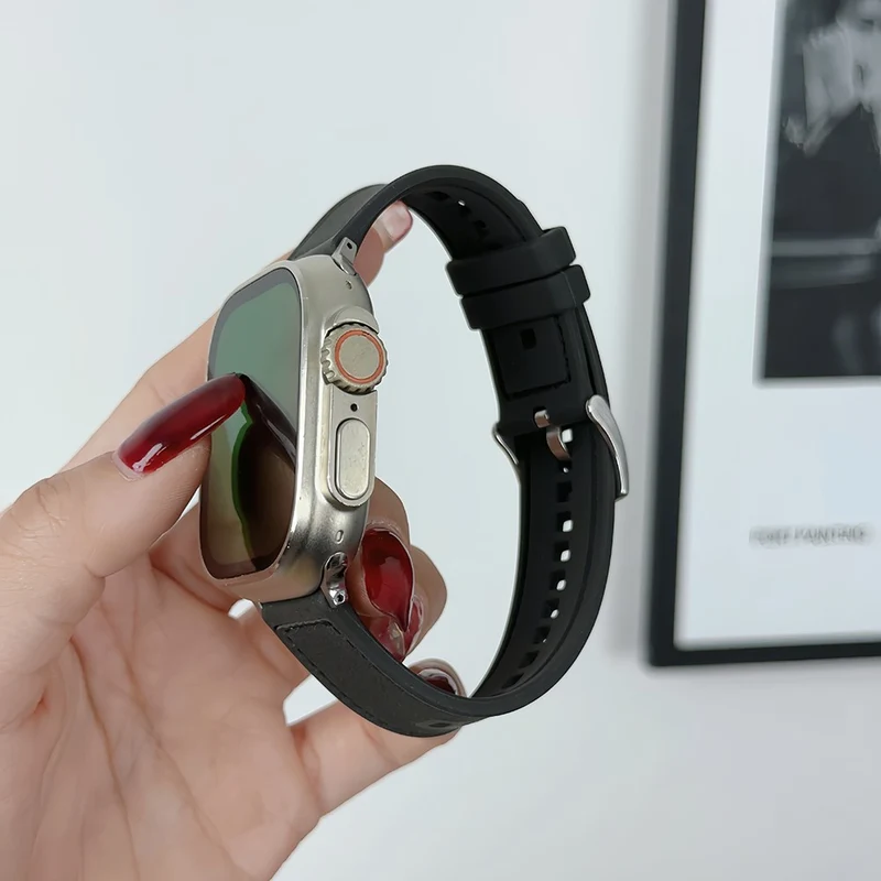 Apple Watch 41mm / 40mm / 38mm Watch Band Leather Coated Silicone Strap