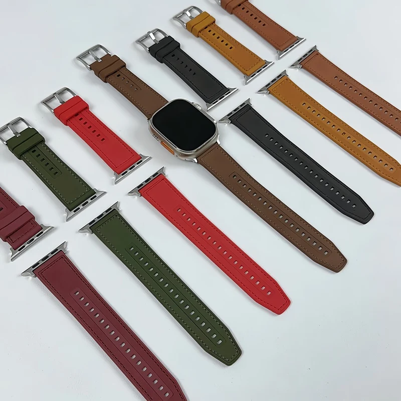 Apple Watch 41mm / 40mm / 38mm Watch Band Leather Coated Silicone Strap