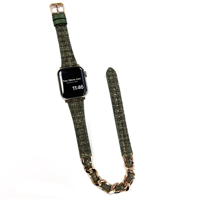 Apple Watch 41mm / 40mm / 38mm Smart Watchband Dual Layer Strap - Black+Gold Chain Chain