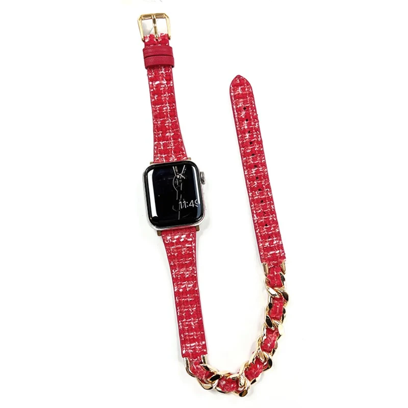 Apple Watch 41mm / 40mm / 38mm Smart Watchband Dual Layer Strap - Black+Gold Chain Chain