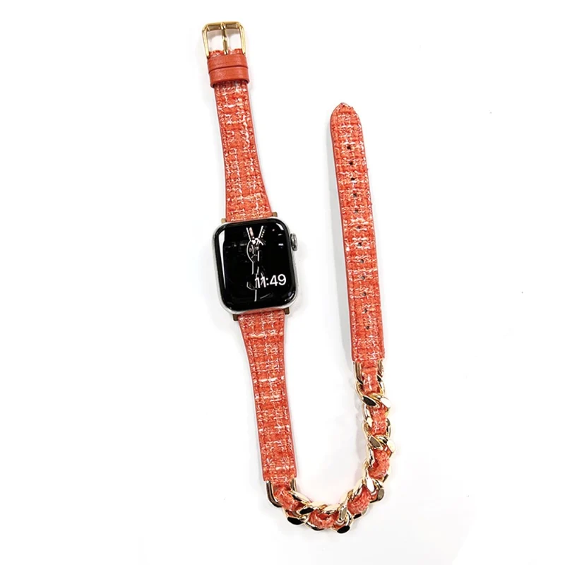Apple Watch 41mm / 40mm / 38mm Smart Watchband Dual Layer Strap - Black+Gold Chain Chain