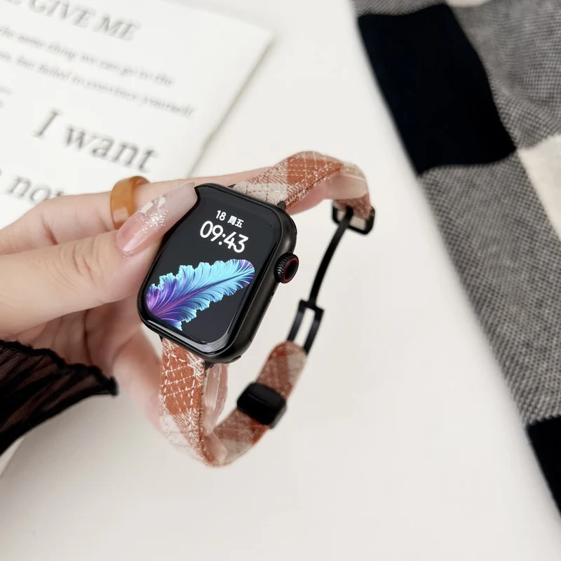 Apple Watch 41mm / 40mm / 38mm Smart Watchband Canvas Magnetic Strap - Tan