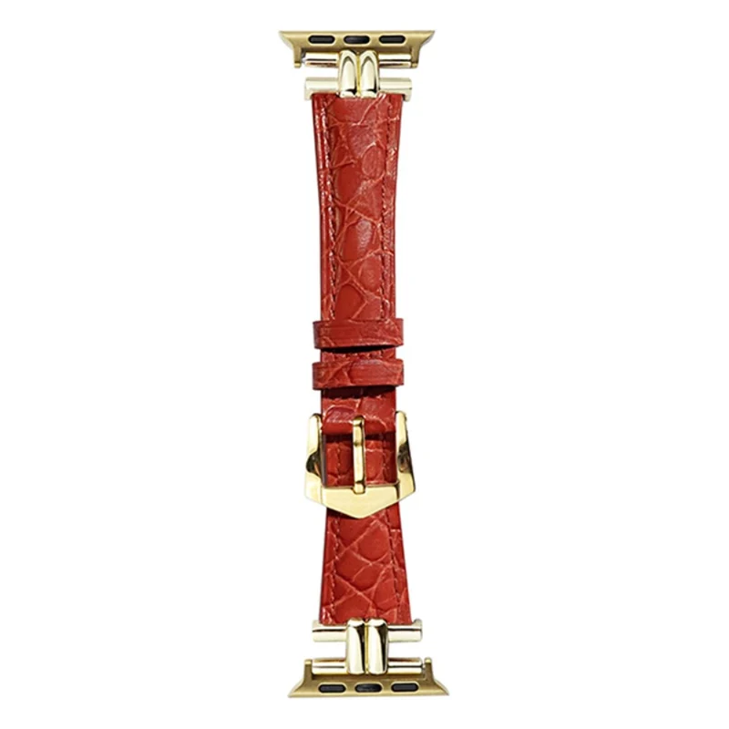 AW Apple Watch 41mm / 40mm / 38mm Leather Wrist Strap - Red+Gold Buckle