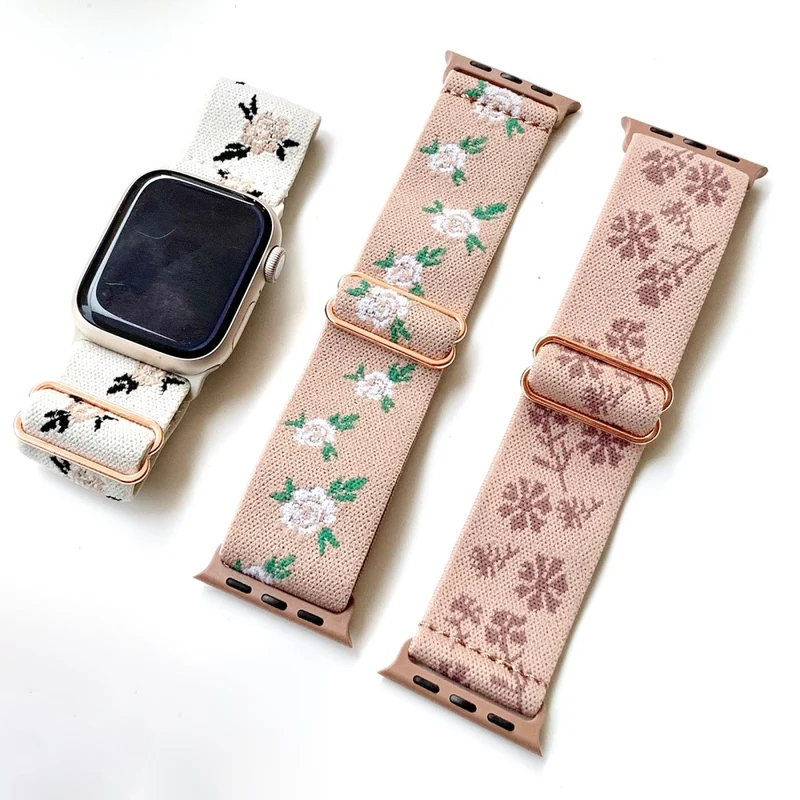 AW Apple Watch 41mm / 40mm / 38mm Nylon Watch Strap - Black Leaf Rose