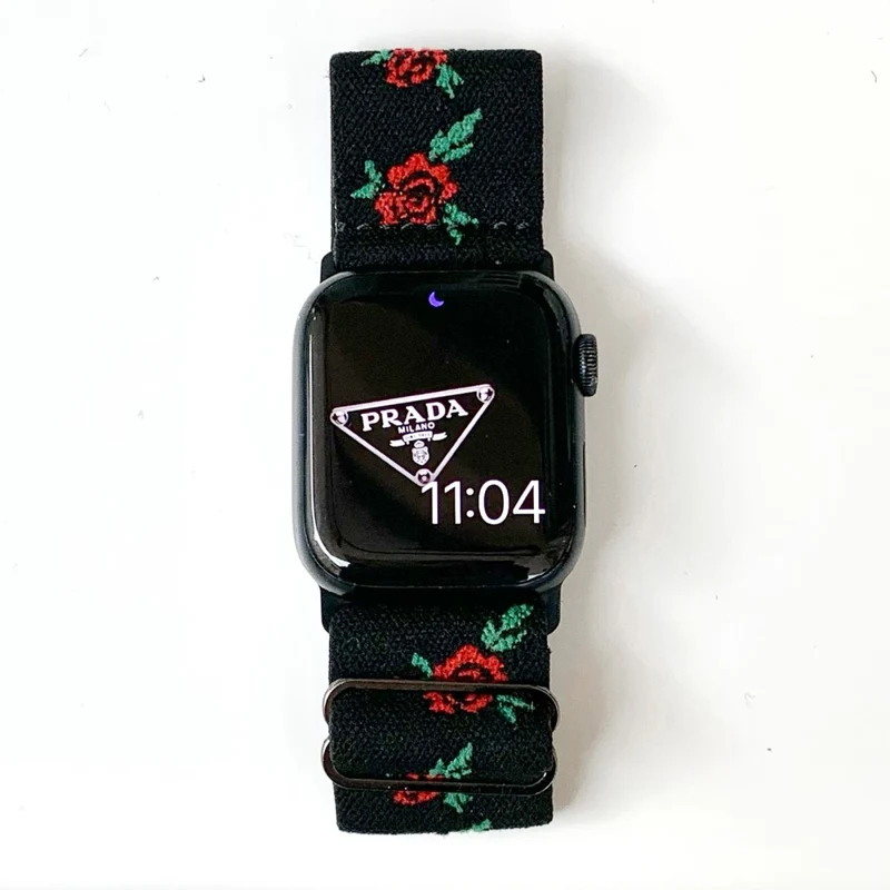 AW Apple Watch 41mm / 40mm / 38mm Nylon Watch Strap - Black Leaf Rose