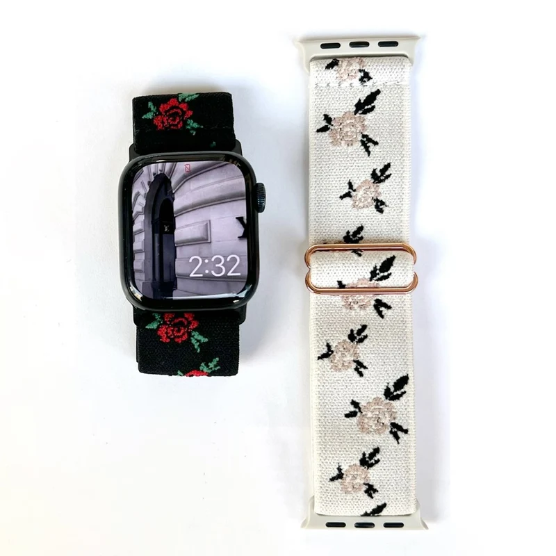 AW Apple Watch 41mm / 40mm / 38mm Nylon Watch Strap - Black Leaf Rose