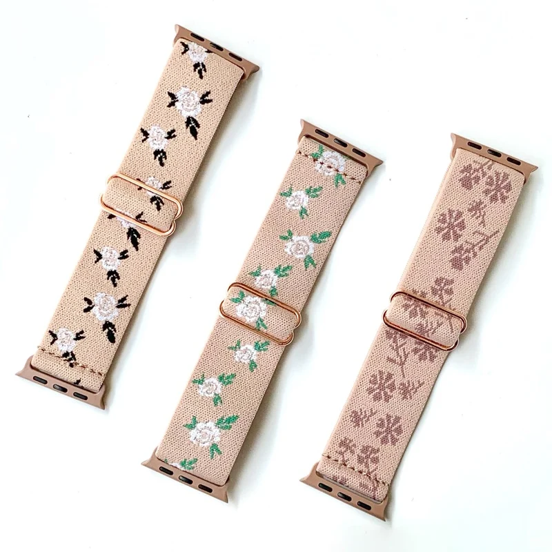 AW Apple Watch 41mm / 40mm / 38mm Nylon Watch Strap - Black Leaf Rose