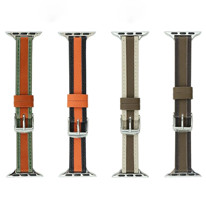 AW Apple Watch 41mm / 40mm / 38mm Slim Leather Wrist Strap - Orange+Black