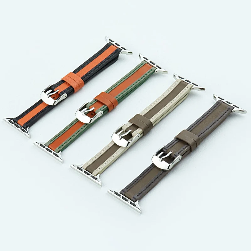 AW Apple Watch 41mm / 40mm / 38mm Slim Leather Wrist Strap - Orange+Black