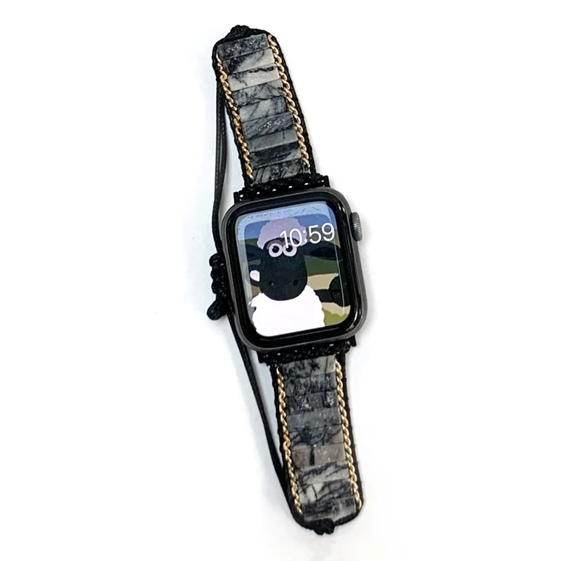 Apple Watch Series 41mm / 40mm / 38mm Woven Rope Stone Strap - Ink Ink White