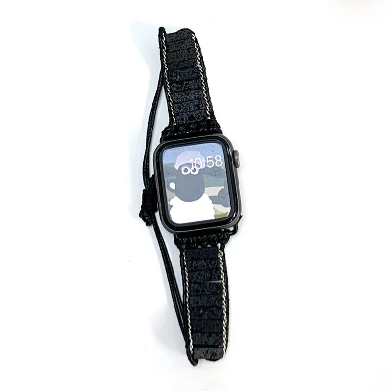 Apple Watch Series 41mm / 40mm / 38mm Woven Rope Stone Strap - Ink Ink White