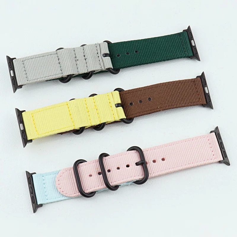 Apple Watch 41mm / 40mm / 38mm Nylon Watch Band 3 Rings Strap - Yellow+Tan
