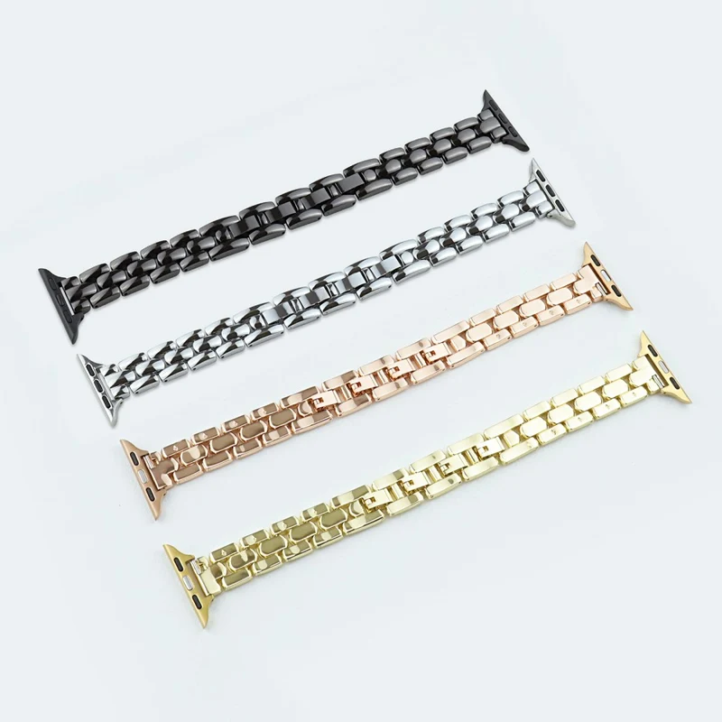 Apple Watch 41mm / 40mm / 38mm Slim 3-Bead Watch Band - Gold+Black