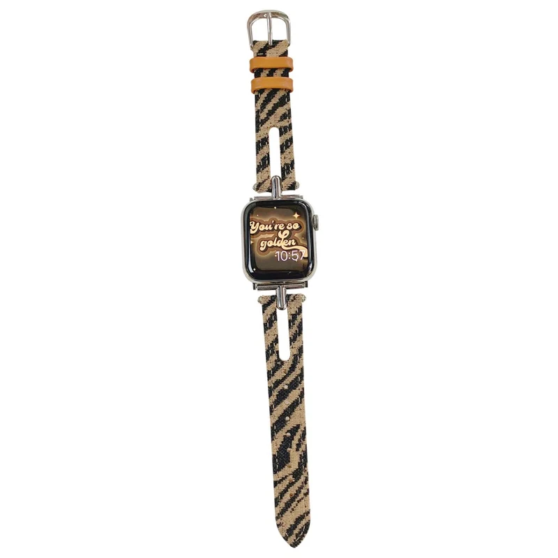 Apple Watch 41mm / 40mm / 38mm Watch Strap T-Shape Leather Band - Yellow / Leopard