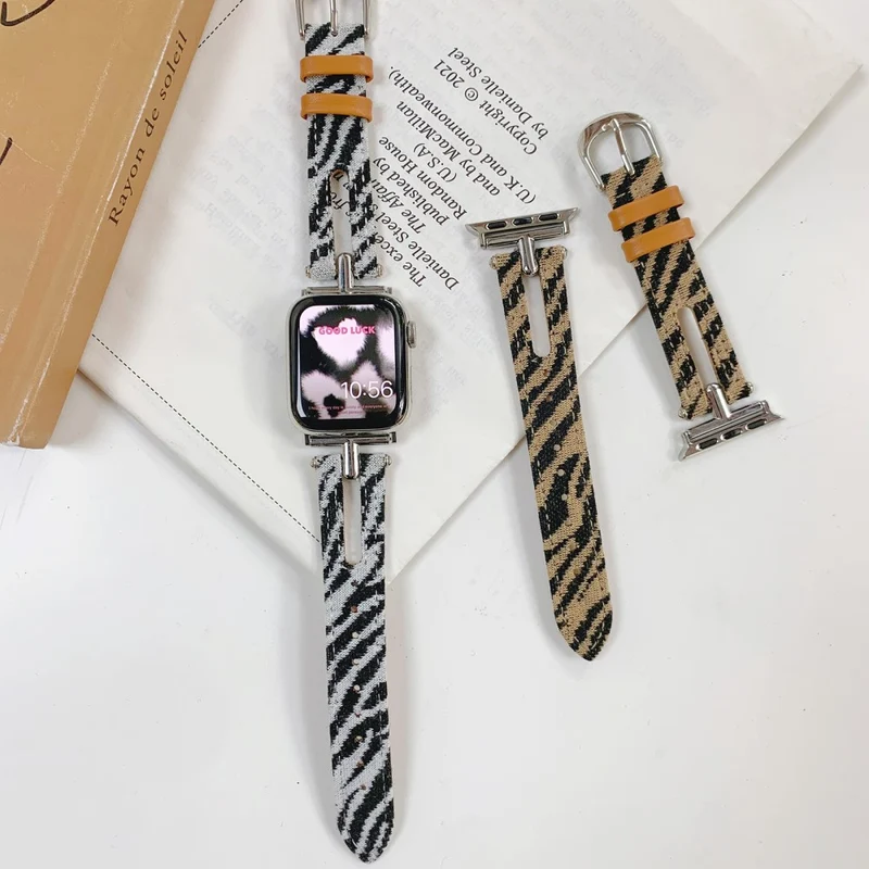 Apple Watch 41mm / 40mm / 38mm Watch Strap T-Shape Leather Band - Yellow / Leopard