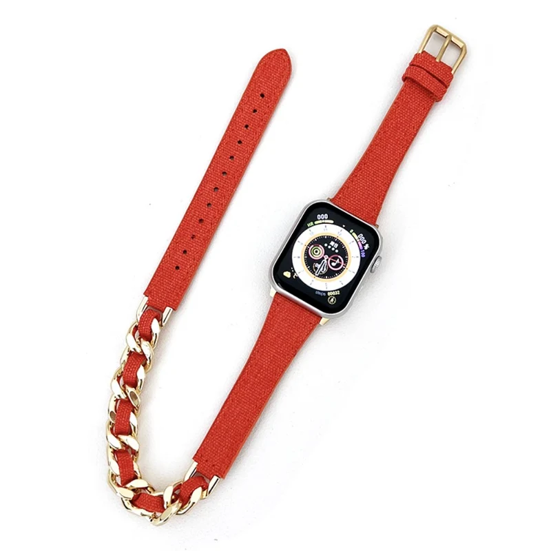 Apple Watch Series 41mm - 40mm - 38mm Universal Watch Band Denim and Leather and Zinc Metal Strap - Light Purple