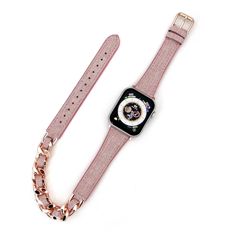 Apple Watch Series 41mm - 40mm - 38mm Universal Watch Band Denim and Leather and Zinc Metal Strap - Light Purple