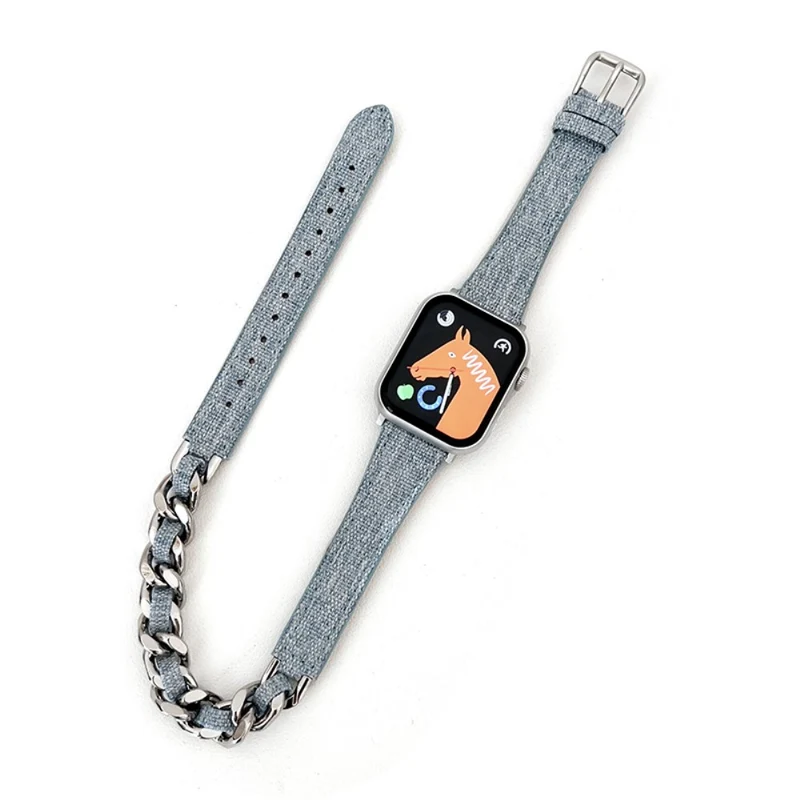 Apple Watch Series 41mm - 40mm - 38mm Universal Watch Band Denim and Leather and Zinc Metal Strap - Light Purple