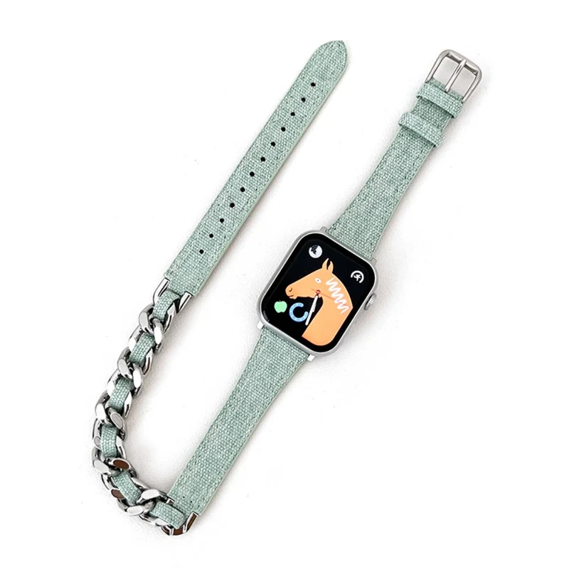Apple Watch Series 41mm - 40mm - 38mm Universal Watch Band Denim and Leather and Zinc Metal Strap - Light Purple