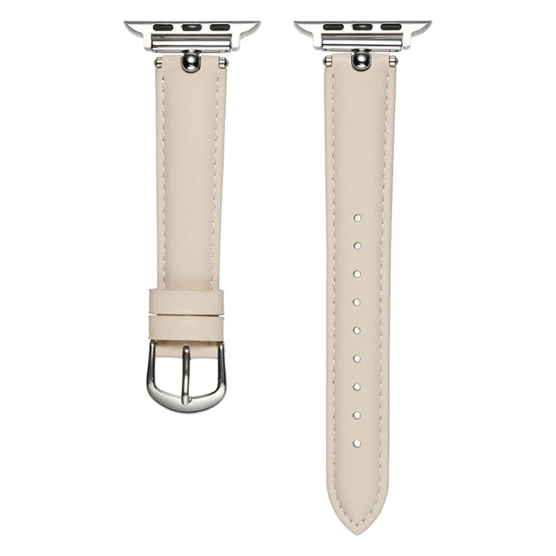 Apple Watch Series 41mm - 40mm - 38mm Universal Genuine Cow Leather Watch Straps - White / Silver Buckle Buckle