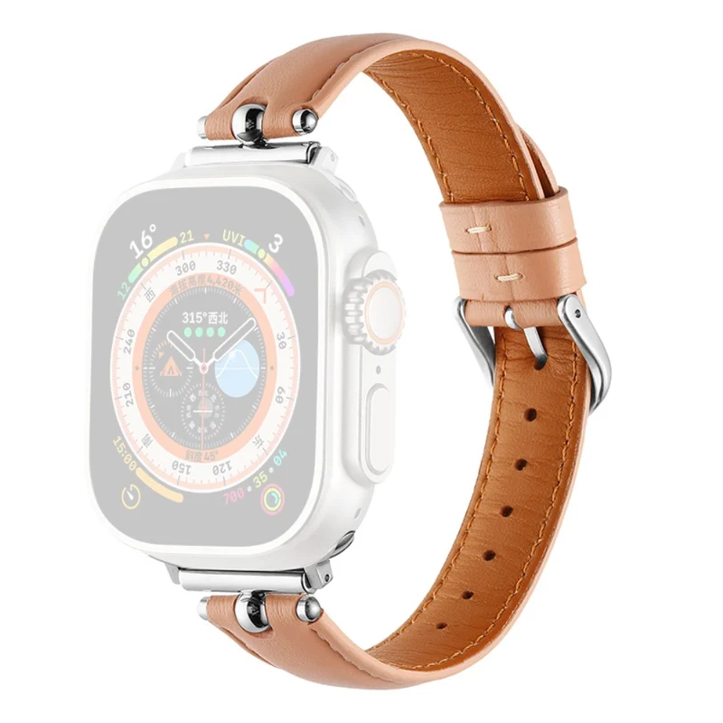 Apple Watch Series 41mm - 40mm - 38mm Universal Genuine Cow Leather Watch Straps - White / Silver Buckle Buckle