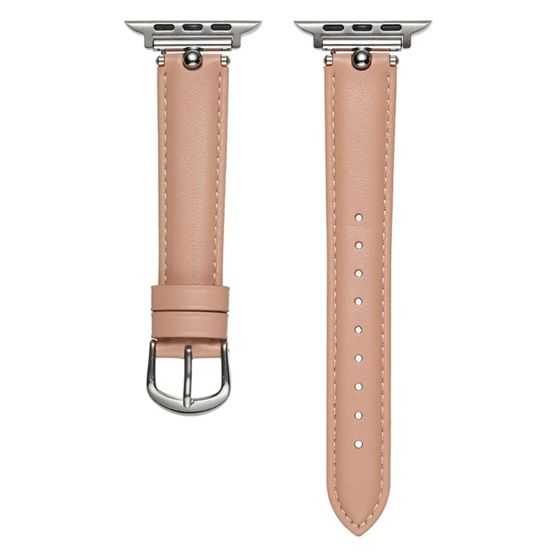 Apple Watch Series 41mm - 40mm - 38mm Universal Genuine Cow Leather Watch Straps - White / Silver Buckle Buckle