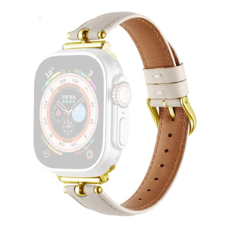 Apple Watch Series 41mm - 40mm - 38mm Universal Genuine Cow Leather Watch Straps - White / Silver Buckle Buckle
