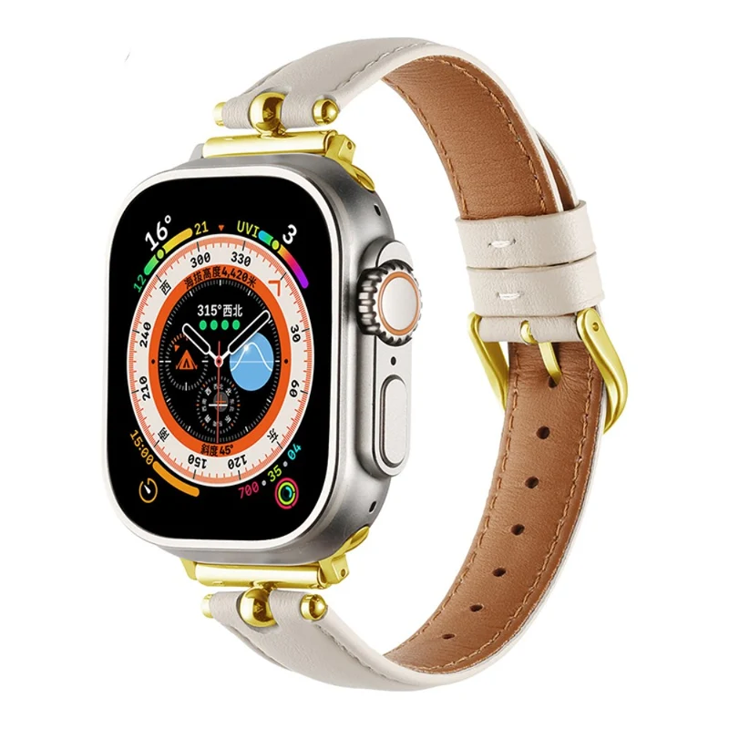 Apple Watch Series 41mm - 40mm - 38mm Universal Genuine Cow Leather Watch Straps - White / Silver Buckle Buckle