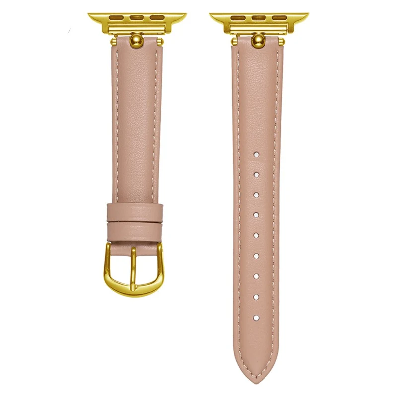 Apple Watch Series 41mm - 40mm - 38mm Universal Genuine Cow Leather Watch Straps - White / Silver Buckle Buckle