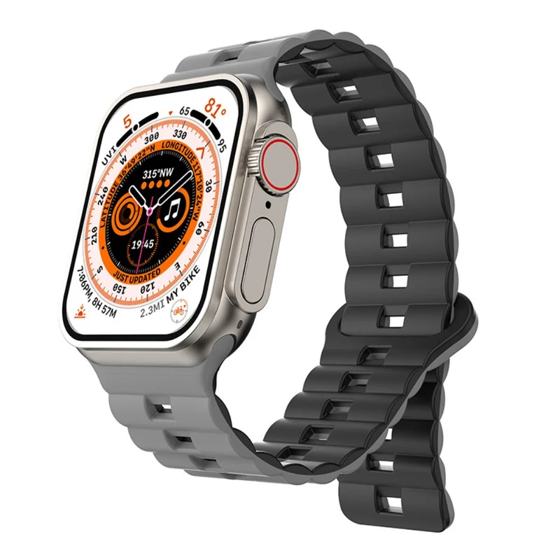 Apple Watch Series 41mm - 40mm - 38mm Universal Watch Band Magnetic Flexible Strap - Grey+Black